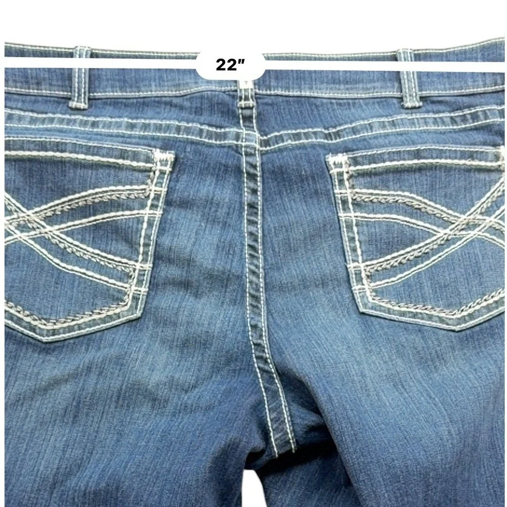 Ariat Womens Jeans 24WR REAL Bootcut Blue Cotton Blend Mid Rise Thick Stitch